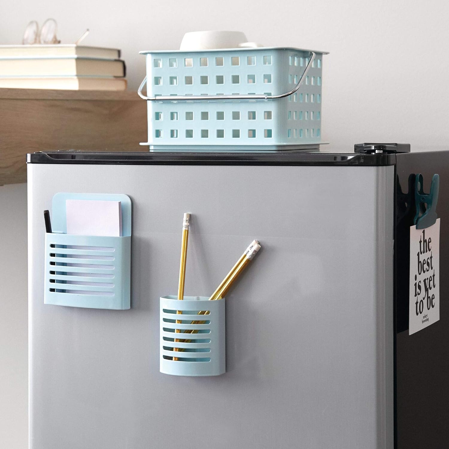 85176 Magnetic Modern Pen and Pencil Holder, Writing Utensil Storage Organizer for Kitchen, Locker, Home, or Office, Set of 1, Mint Blue - view 3