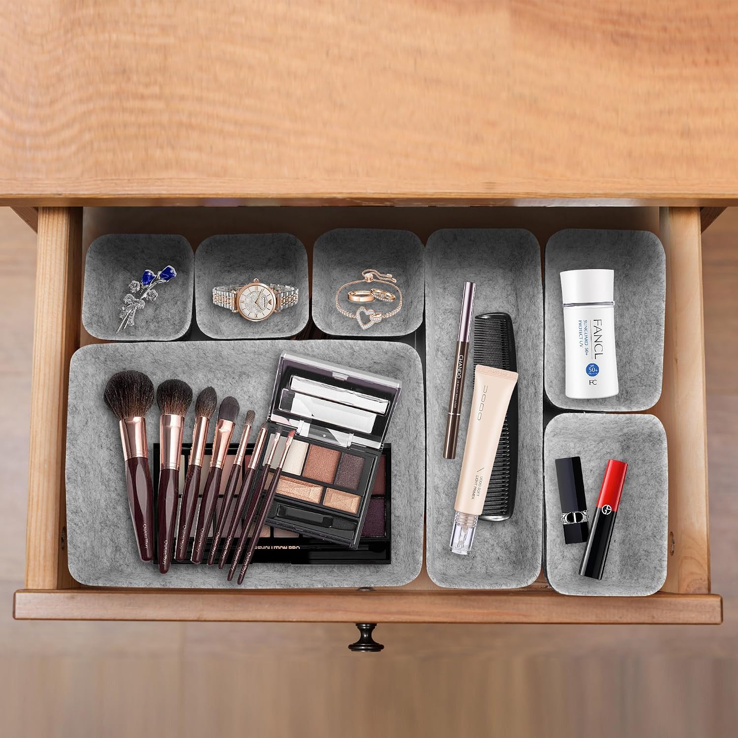 8pcs Drawer Organizers, Separators, Storage Box,Felt Storage Bins Inserts Tool Containers Toy Basket Shelf Cubes Foldable Drawer Dividers Desk Organisers -Grey Matching - view 6