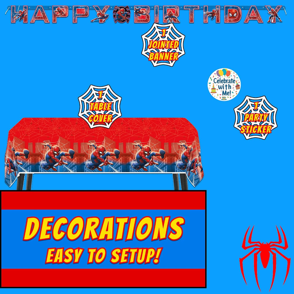 Spider-Man Party Supplies | Deluxe Tableware Party Kit | Serves 16 | Officially Licensed | Plates, Napkins, Cups, Table Cover, and Banner | Birthday Decor For Kids, Quick Setup - view 3