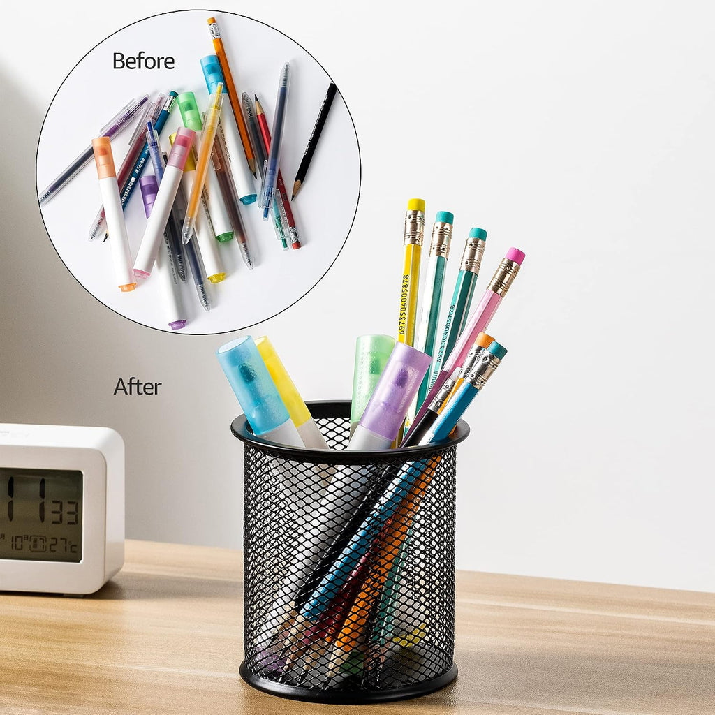Wire Mesh Pen Holder, Pencil Cup Desk Organizer for Stationery, Scissors, Office Caddy Storage, 3.7" x 3.3", Black - view 7