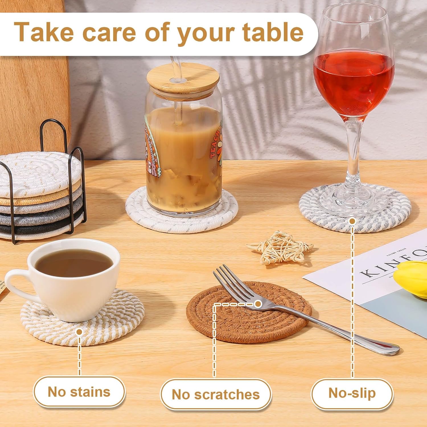 10 Pieces Coasters for Drinks, 10 Colors Absorbent Drink Coasters with Holder, Table Coaster Set for Home Decor, Apartment Decor Aesthetic, Living Room Essentials, 4.3 Inches - view 5