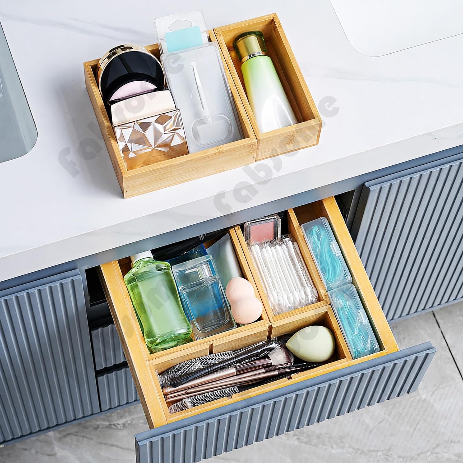 Drawer Organizer, Set of 9 Bamboo Wood Kitchen Makeup Desk Junk Tea Drawer Storage Boxes Bins for Cutlery Silverware Utensils Flatware, Small Wooden Container Tray for Bathroom, Office - view 3