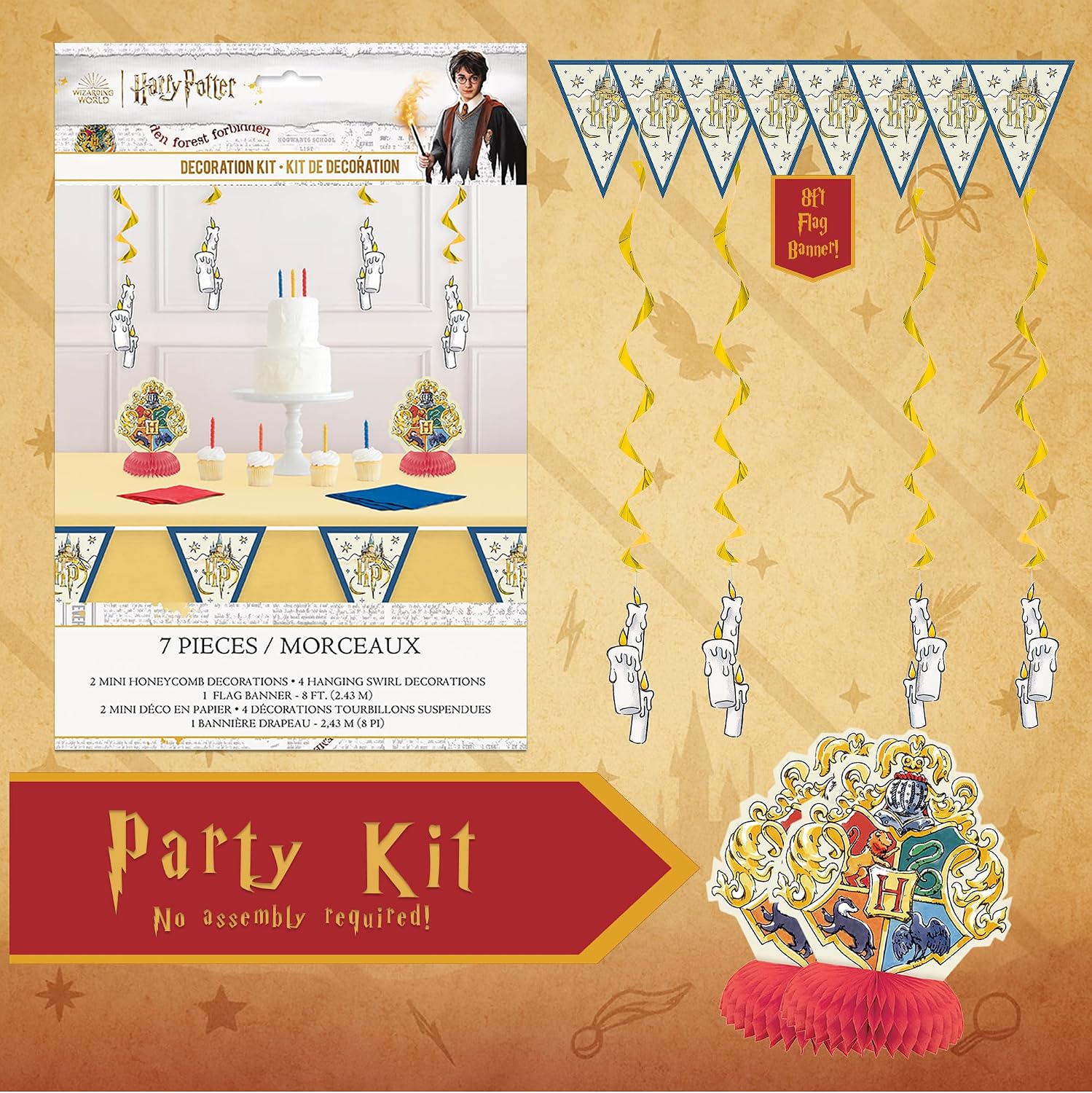 Harry Potter Party Kit | Deluxe Party For 16 | Officially Licensed | Plates, Napkins, Paper Table Cover, Decor Kit | Wizard Birthday Decorations For Kids, Fast Setup, Cohesive Party Look - view 4