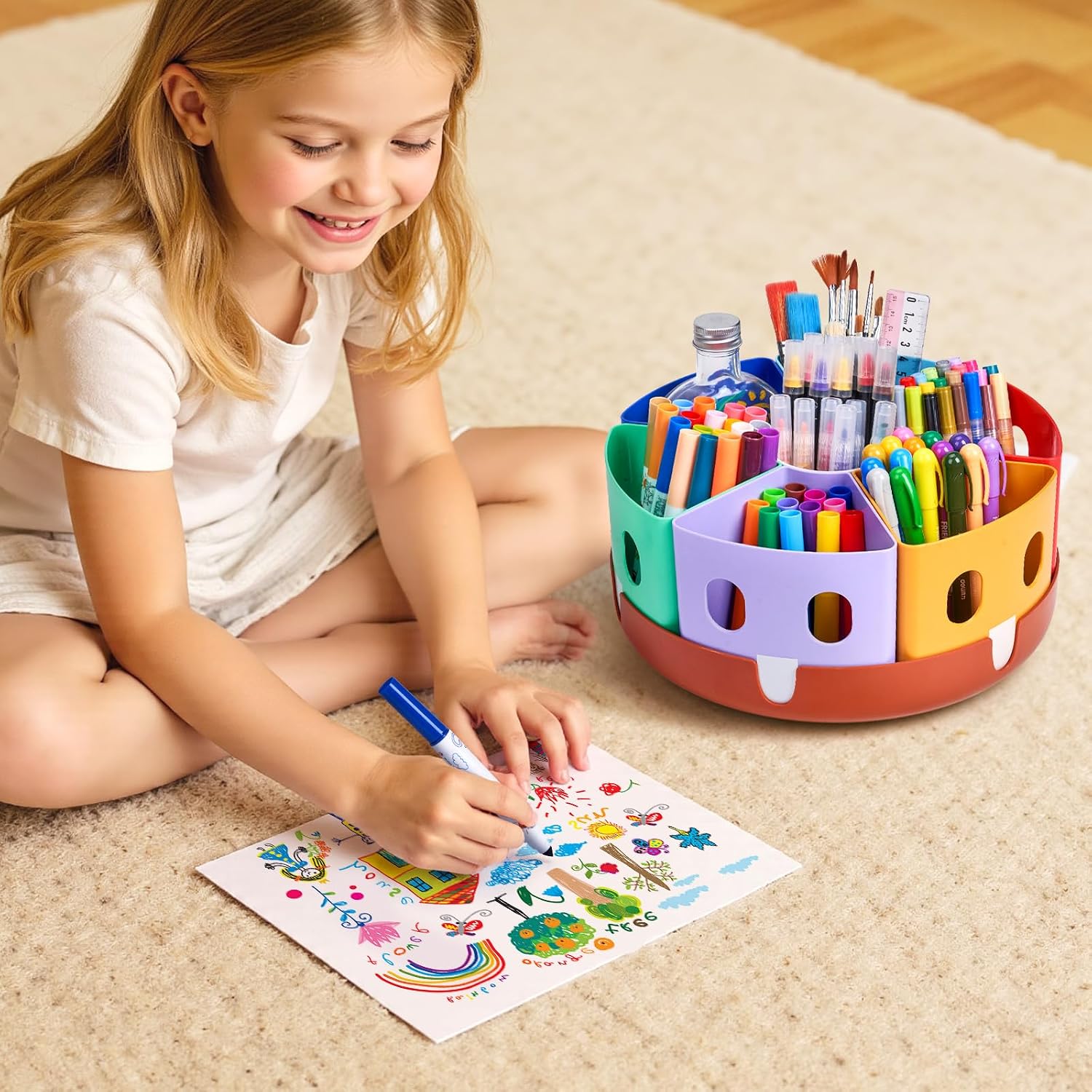Rotating Art Supply Organizer, Lazy Susan Caddy, Large | Rotating organizer keeps markers, crayons and craft supplies visible and easy to reach on classroom or home desks - view 2