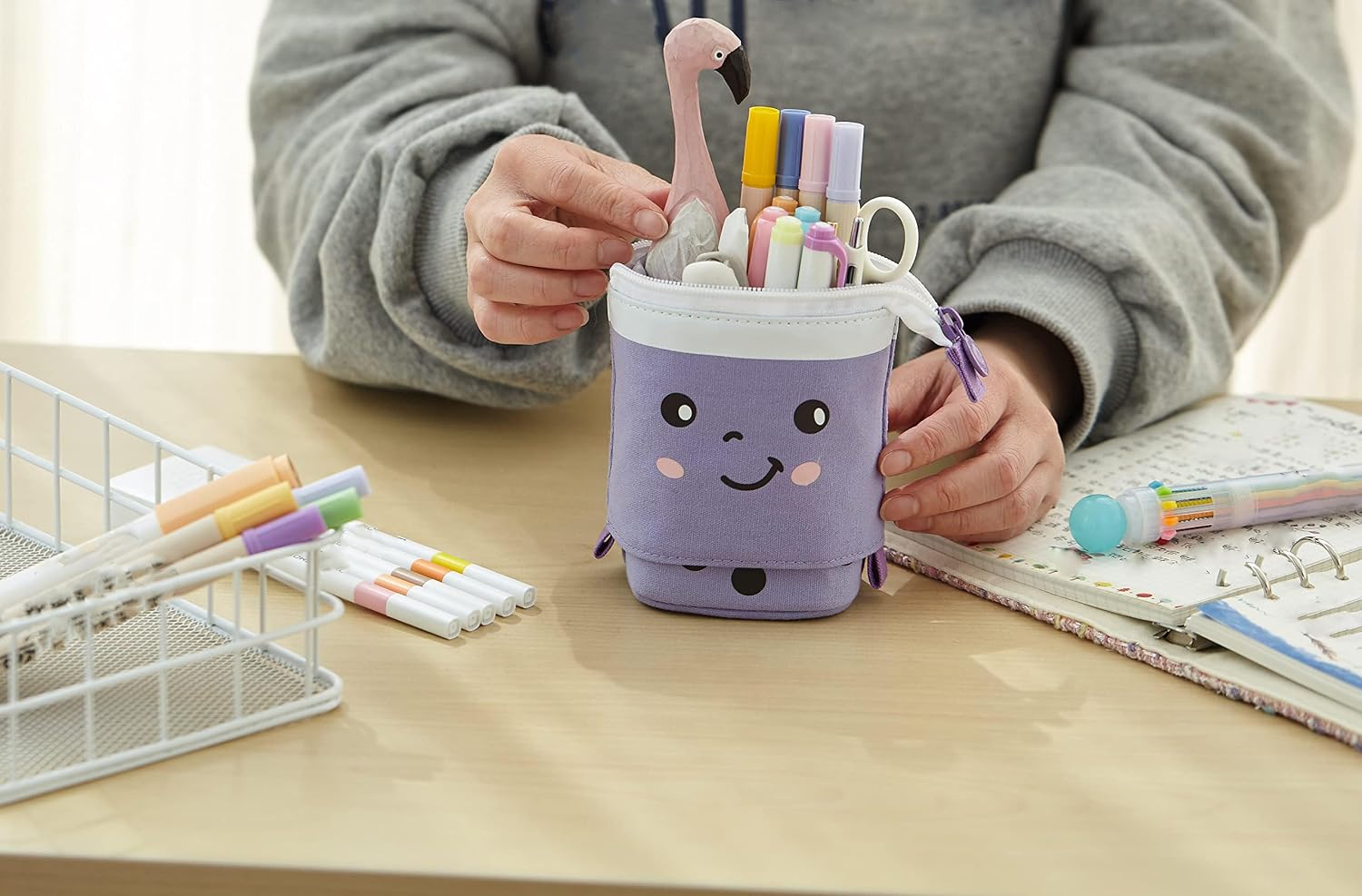 Telescopic pencil bag pen holder pop up stationery case, stand-up retractable transformer bag standing organizer, great for Christmas holiday new year office bag - view 6