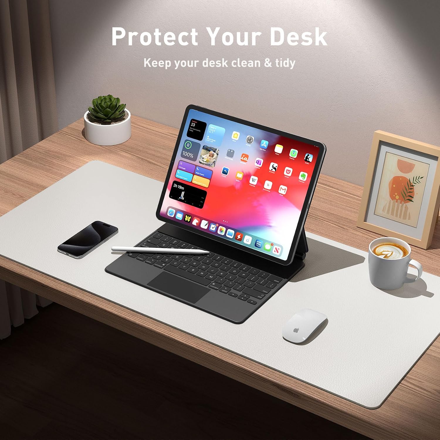 Leather Desk Pad Protector, Mouse Pad, Office Desk Mat, Non-Slip PU Leather Desk Blotter, Laptop Desk Pad, Waterproof Desk Writing Pad for Office and Home (Off-White,31.5" x 15.7") - view 3