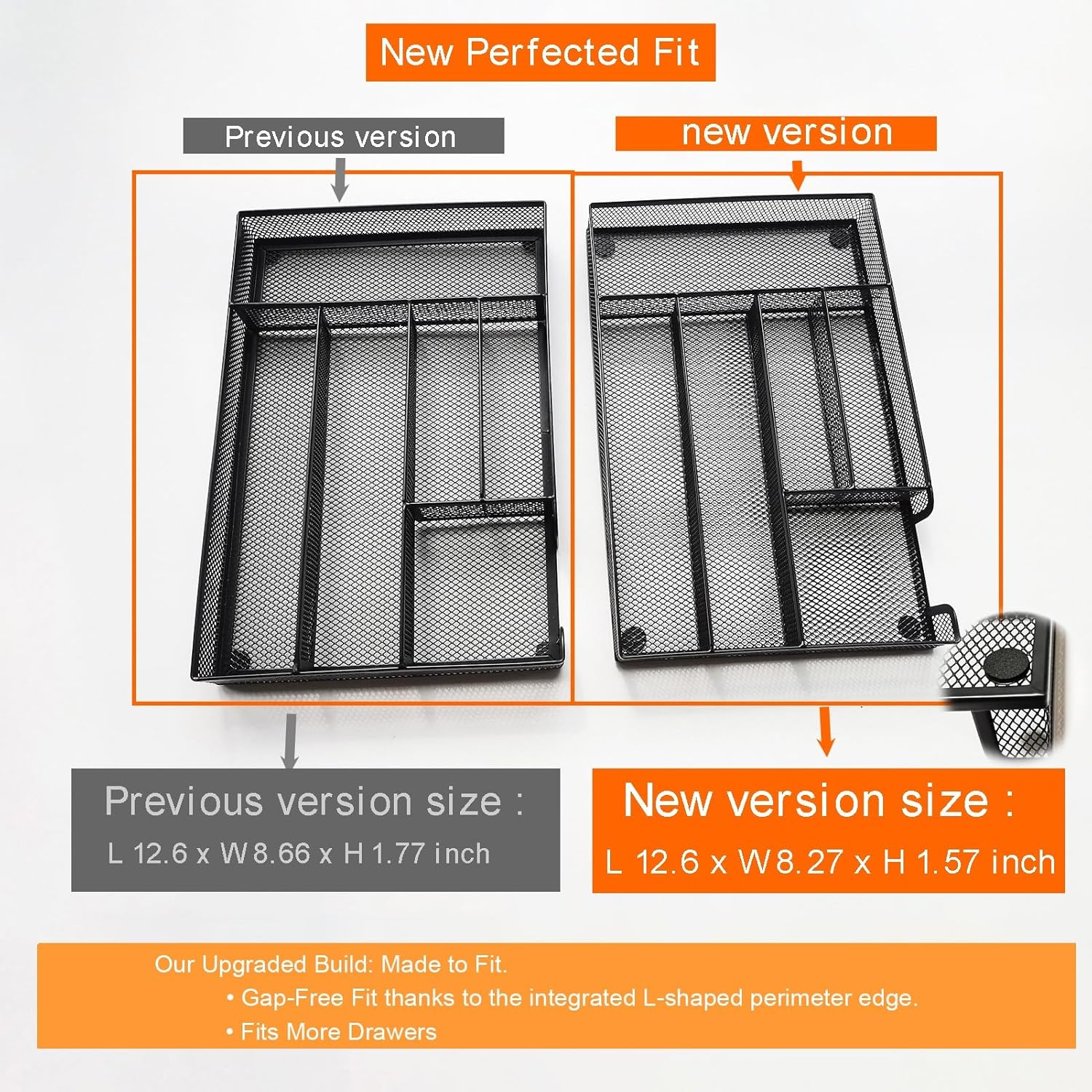 Metal Mesh Desk Drawer Organizer Tray, 6-Compartment Office Drawer Organizer for Pens Supplies, 12.6"x8.27"x1.57" Black - view 4