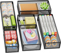 5 Pack Desk Drawer Organizer Set, Mesh Drawer Storage Trays with 1 Adjustable Divider, Desk Organizers and Accessories, 5 PCS Drawer for Office Supplies, Makeup & Vanity (Black)