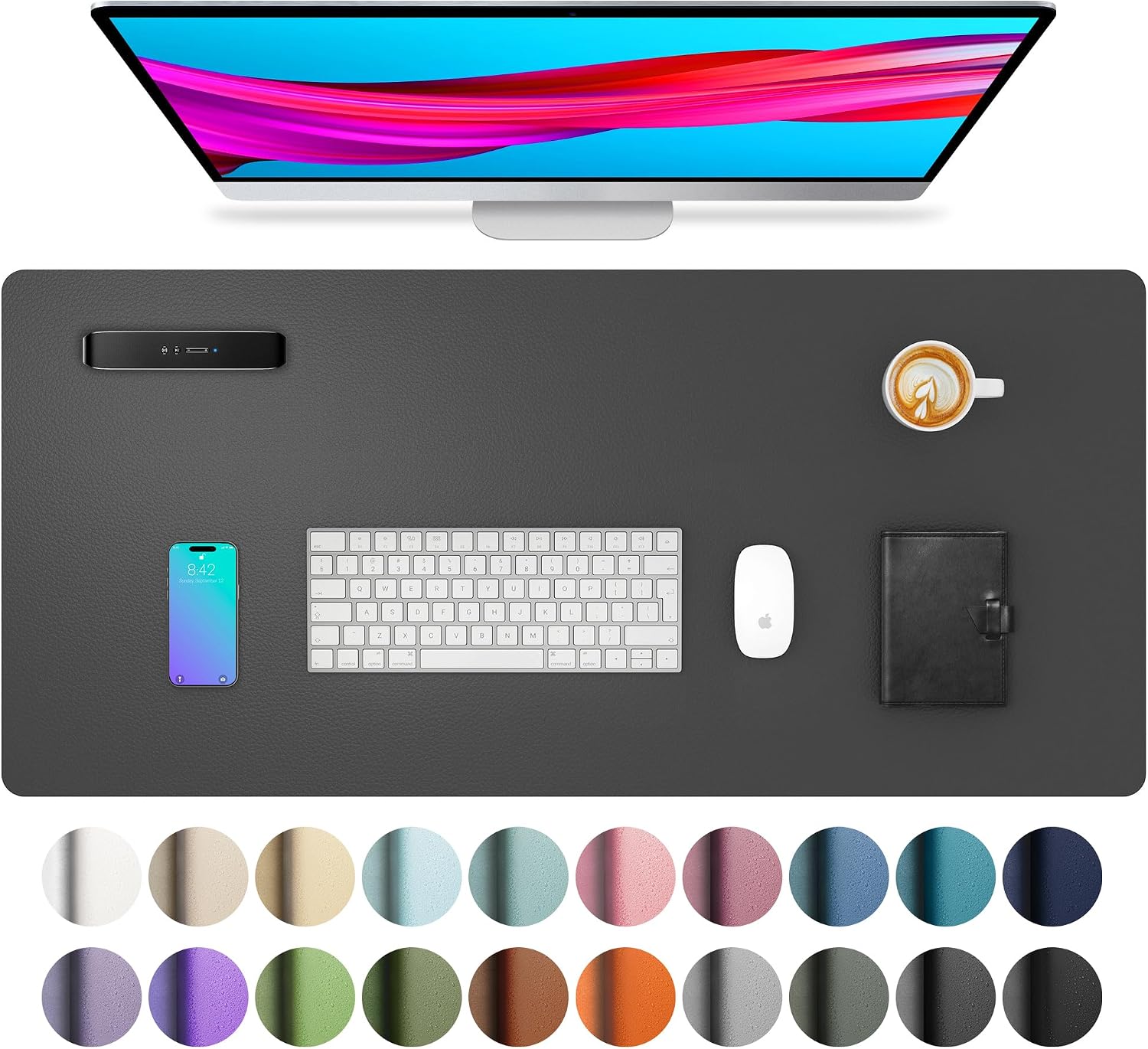 Leather desk pad protector, mouse pad, office desk mat, non-slip PU leather desk blotter, laptop desk pad, waterproof desk writing pad for office and home (gray, 23.6" x 13.7")