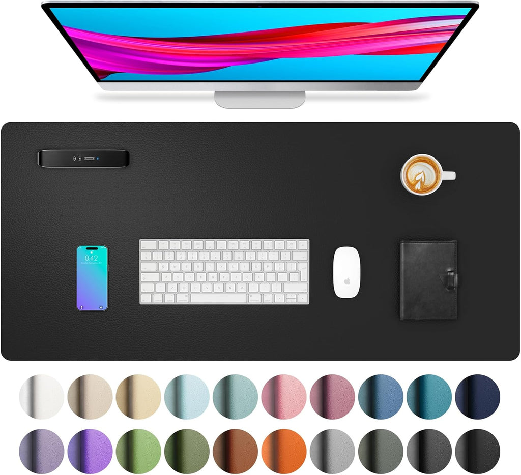 Non-Slip Waterproof PU Leather Desk Pad Protector for Mouse, Writing Desk, Office, Home, Laptop Blotter, 23.6" x 13.7", Black
