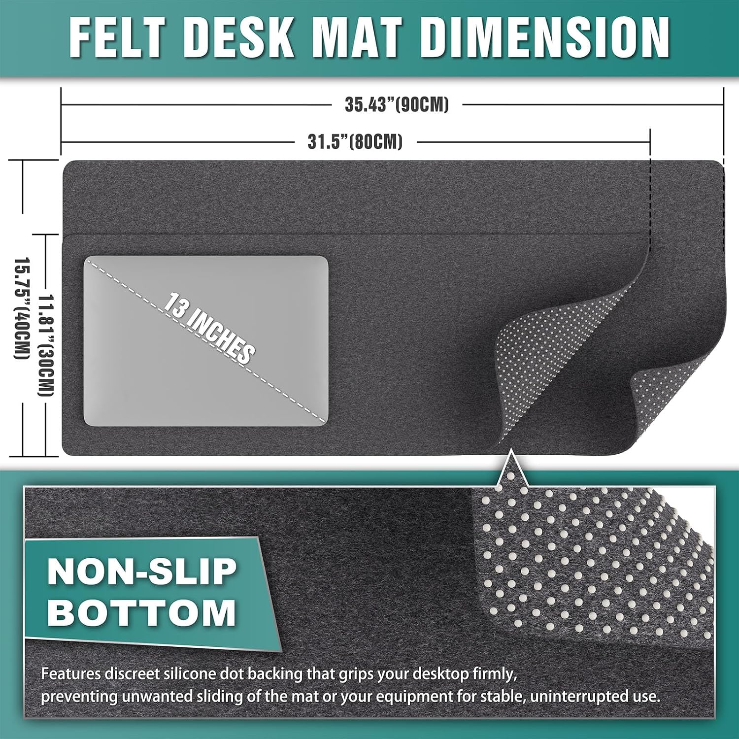 Large Felt Desk Protector Mat and Pad, (Dark Gray, 31.5"x11.8") | Non-Slip Desk Mat, Desk Pads and Blotters, Desktop Mat, Desk Protector and Cover, Office Computer, Laptop and Keyboard Mat - view 3