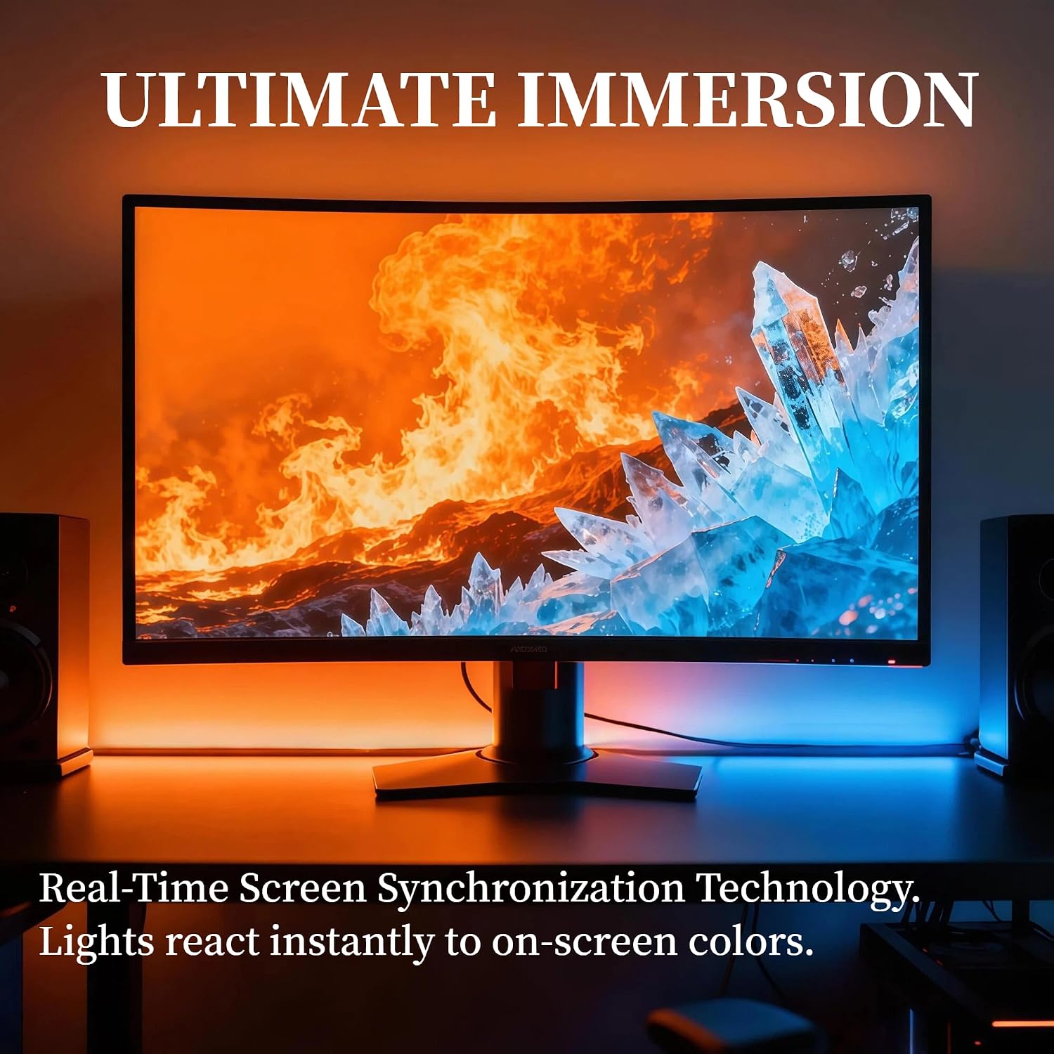 RGB Monitor Backlight with Screen Sync, Dual USB Powered Ambient Lighting Kit for 24 Inch PC Monitors, Music Mode, Dynamic Dreamcolor Gaming Lights for Desk Setup (4 Sides - 24 inch) - view 2