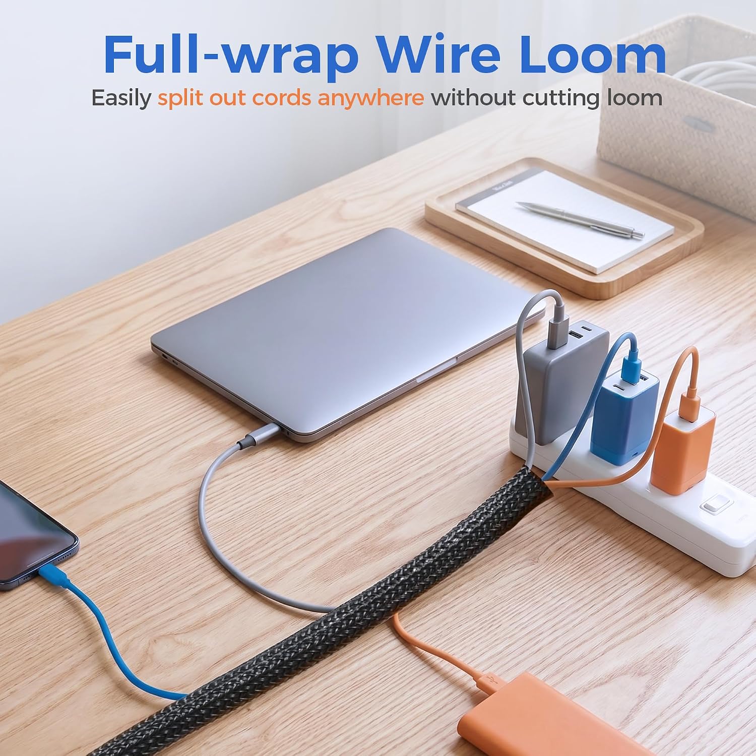 10ft - 1/2 inch Cable Sleeve Cord Protector from Pets No Chew, Split-Braided PVC Wire Loom Tubing for Desk Computer USB TV Cord Organizer, Easy Set-up Cable Management Sleeve Kit, Black - view 4