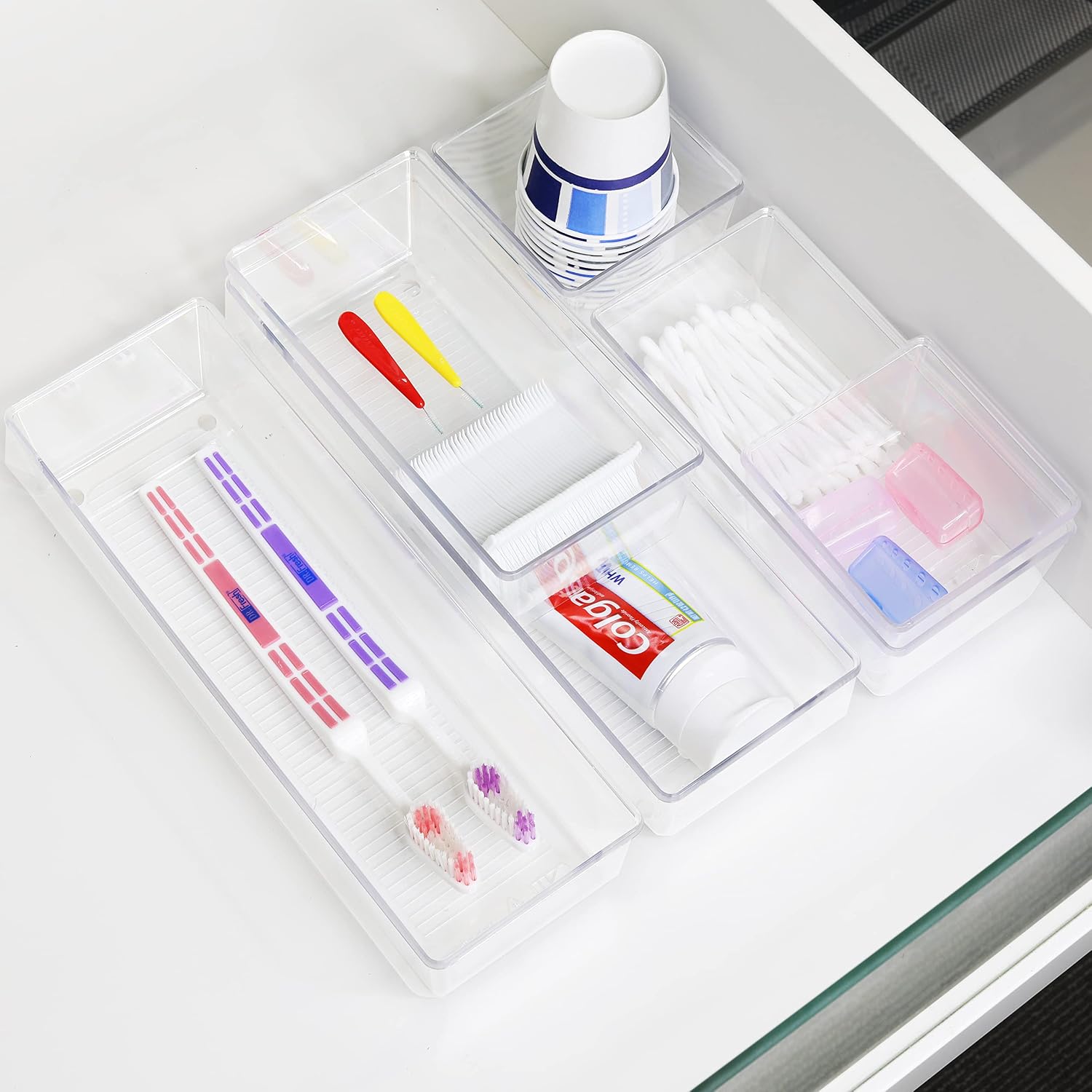 Clear Desk Drawer Organizer, Assorted Sizes, 6 Packs | For Desk, Office, Bathroom, Makeup, and Craft Storage - view 5