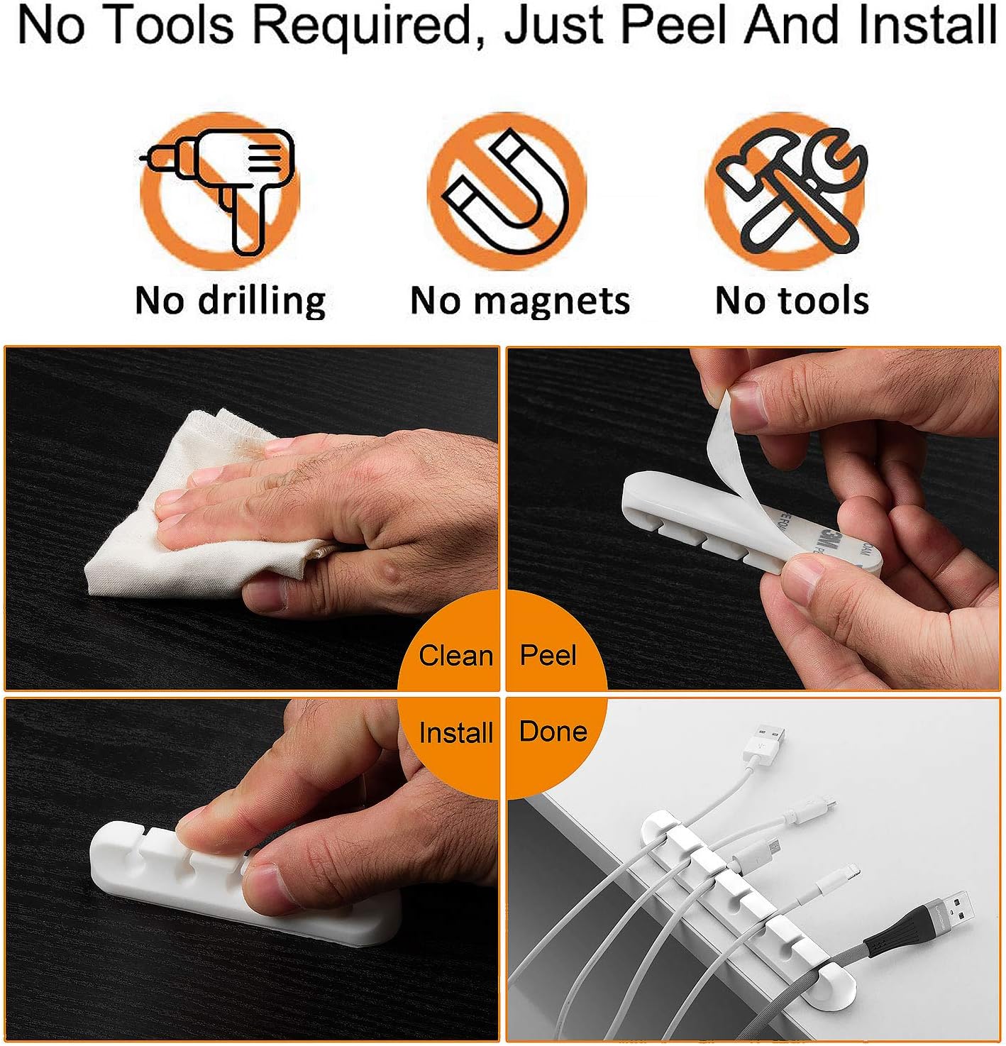 Cord holder cable organizer clips cord organizer for desk, nightstands | self adhesive, office, car, white silicone cord keeper, cable management, wire holders for phone charger cords - view 3