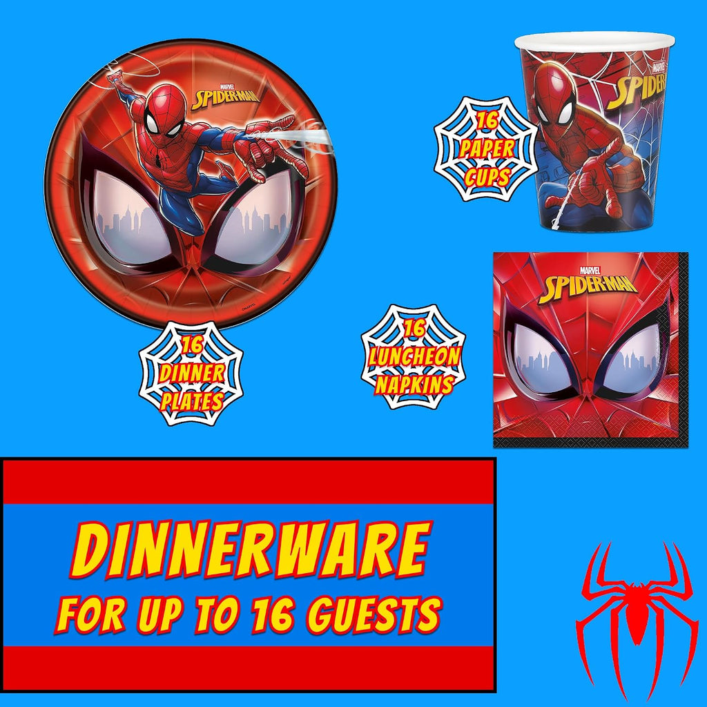 Spider-Man Party Supplies | Deluxe Tableware Party Kit | Serves 16 | Officially Licensed | Plates, Napkins, Cups, Table Cover, and Banner | Birthday Decor For Kids, Quick Setup - view 2