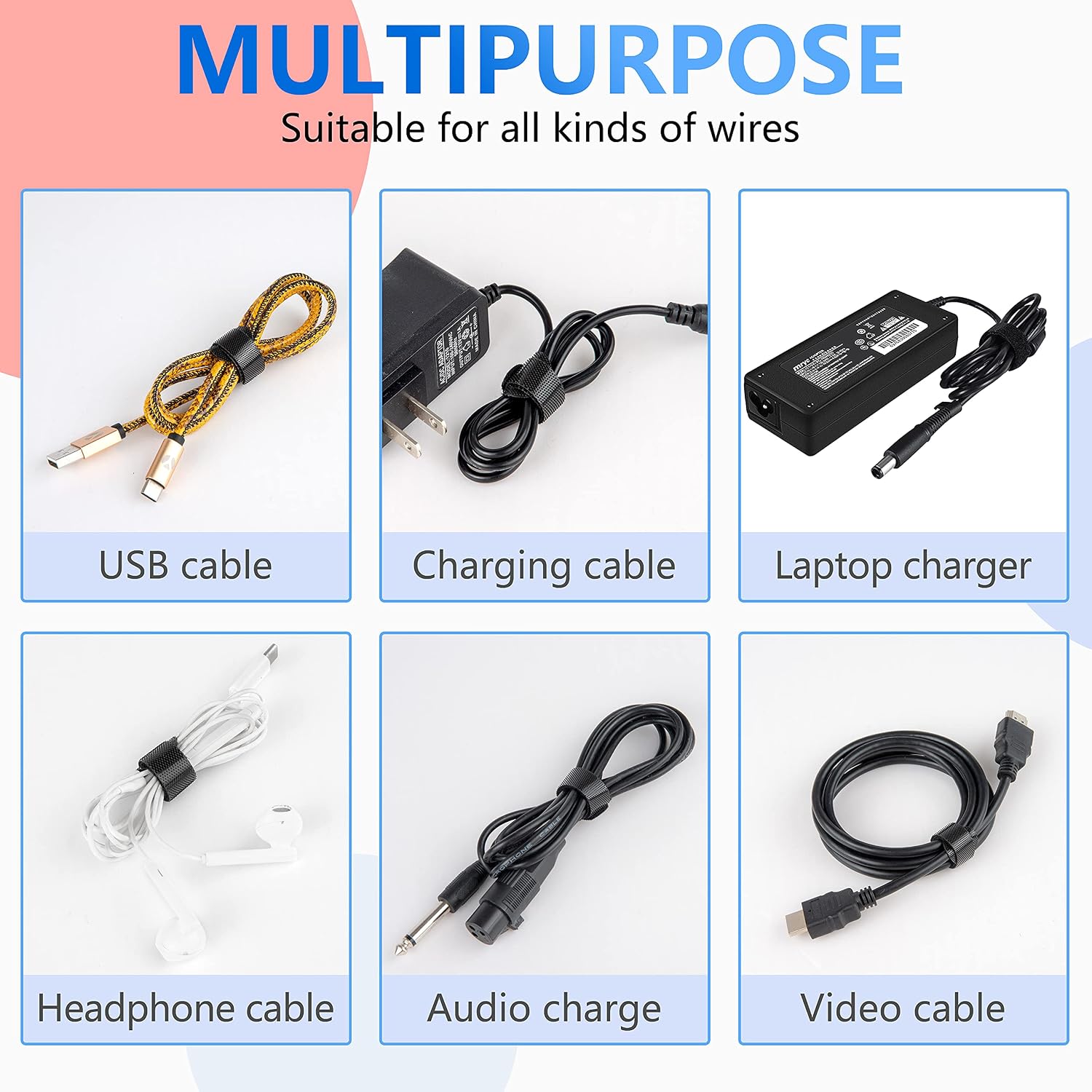 120 PCS 5/6/8 inch reusable cable ties for cords – data cable organizer ties – cord wraps for charging cords – electrical wire straps, black - view 4