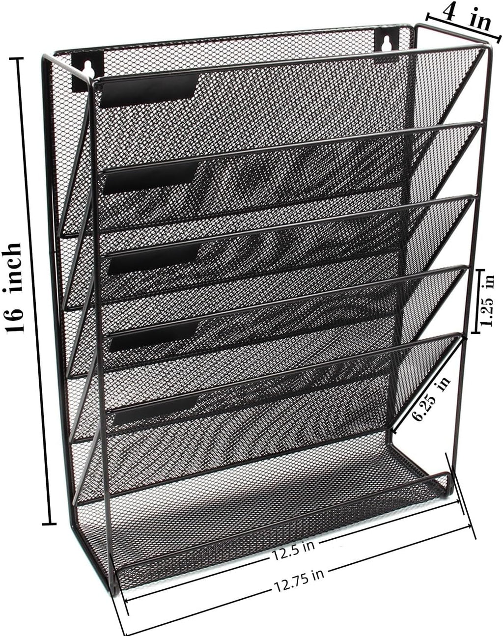 5 Tier Wall File Holder, Mesh Hanging Folder Organizer with Classify Label, Versatile Desk File Holder, Vertical Wall Mounted Mail Organizer for Office Home Cubicle, Black - view 8
