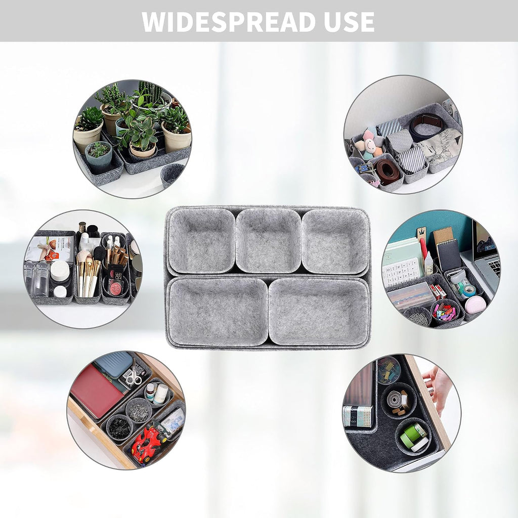 8pcs Drawer Organizers, Separators, Storage Box,Felt Storage Bins Inserts Tool Containers Toy Basket Shelf Cubes Foldable Drawer Dividers Desk Organisers -Grey Matching - view 5