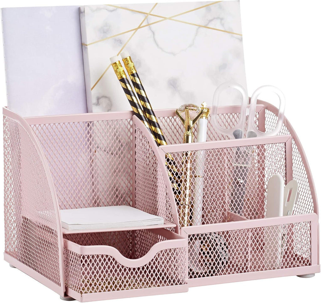 Mesh Desk Organizer Office with 7 Compartments + Drawer/Desk Tidy Candy/Pen Holder/Multifunctional Organizer (New Blue23) - view 4