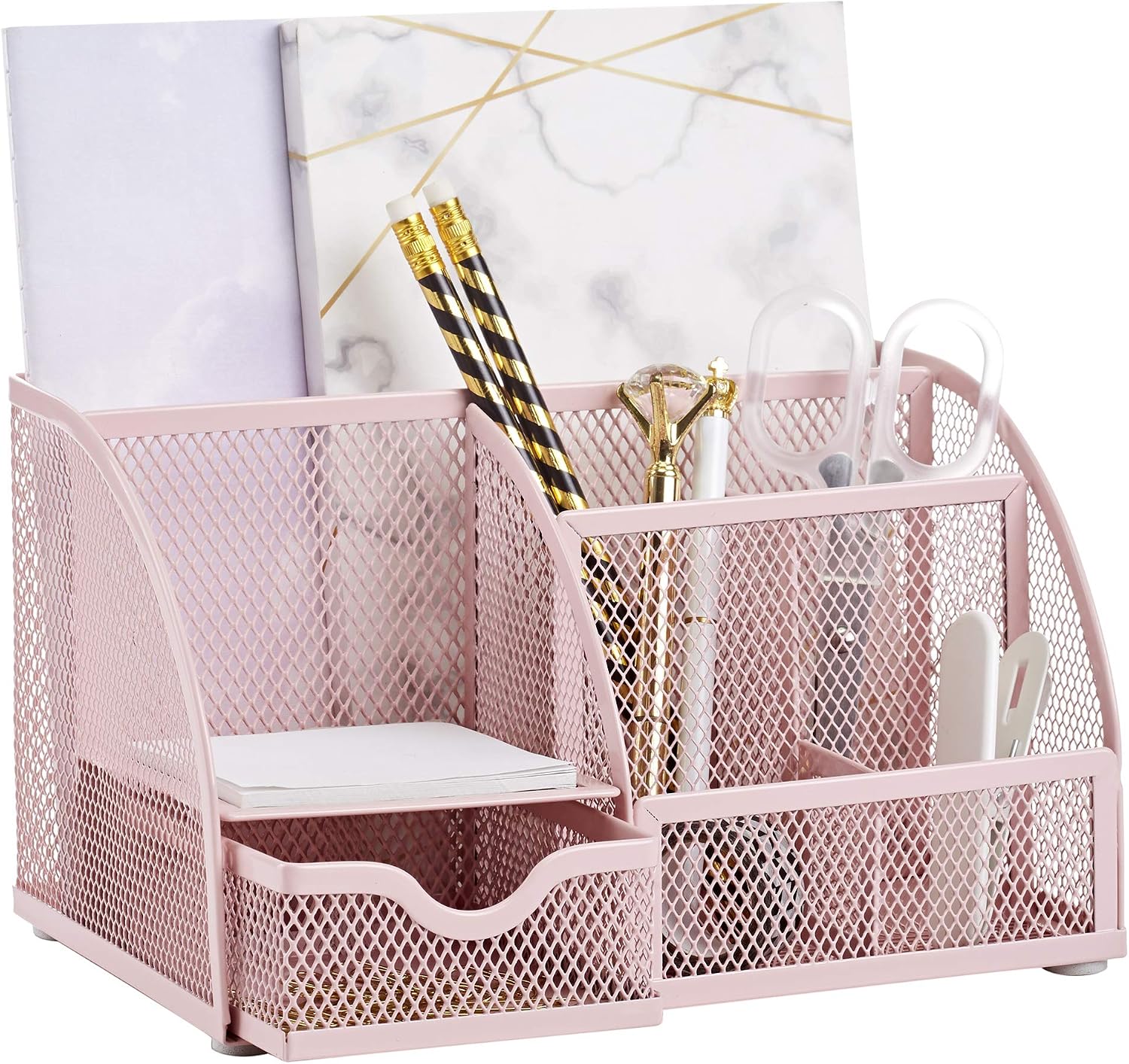 Mesh Desk Organizer Office with 7 Compartments + Drawer/Desk Tidy Candy/Pen Holder/Multifunctional Organizer (New Blue23) - view 4