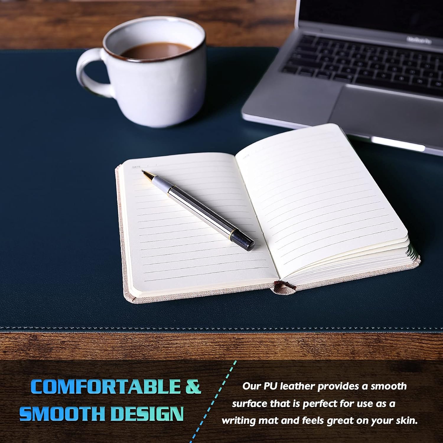 Large Sewing Leather Desk Mat, Desk Pad (Dark Blue, 31.5" x 15.7") | Mouse and Keyboard Pad, PVC Computer and Laptop Mat, Desktop Protector and Cover, Writing Pad and Blotter for Home Office - view 5