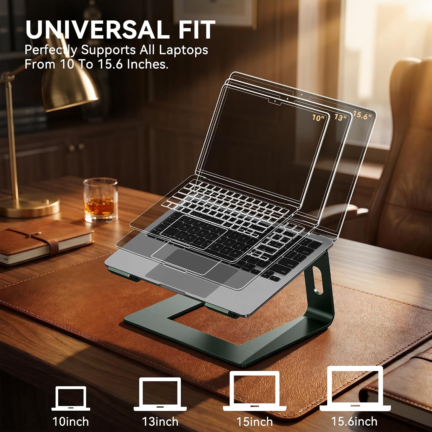 Laptop Stand, Aluminum Computer Riser, Ergonomic Laptops Elevator for Desk, Metal Holder Compatible with 10 to 15.6 Inches Notebook Computer, Green - view 5