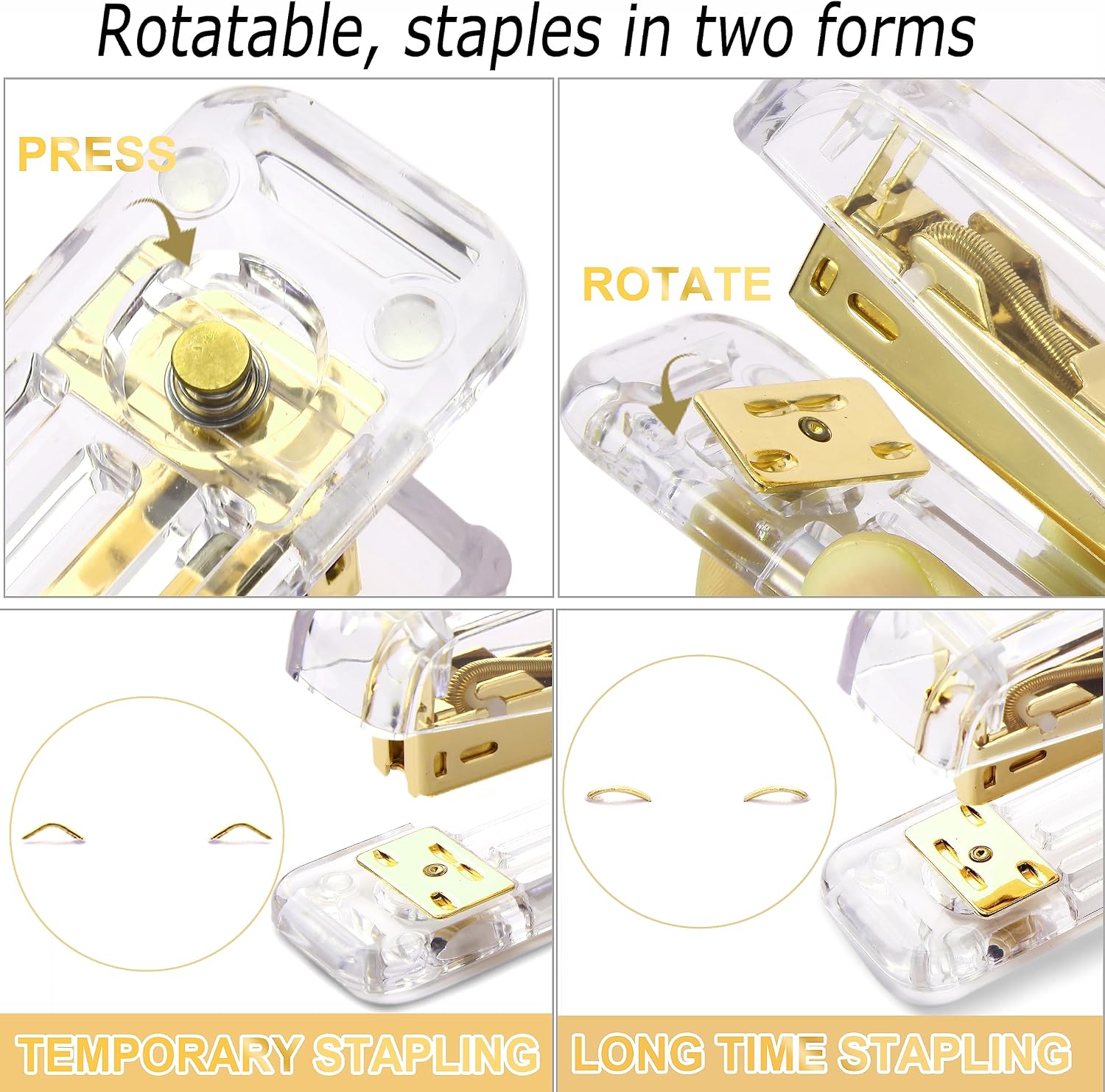 Gold Desk Accessories，Office Supplies Set Acrylic Stapler Set Staple Remover, Tape/Pen Holder, 2 Ballpoint Pen, Scissor, Binder/Paper Clips and 1000pcs Staples. - view 3