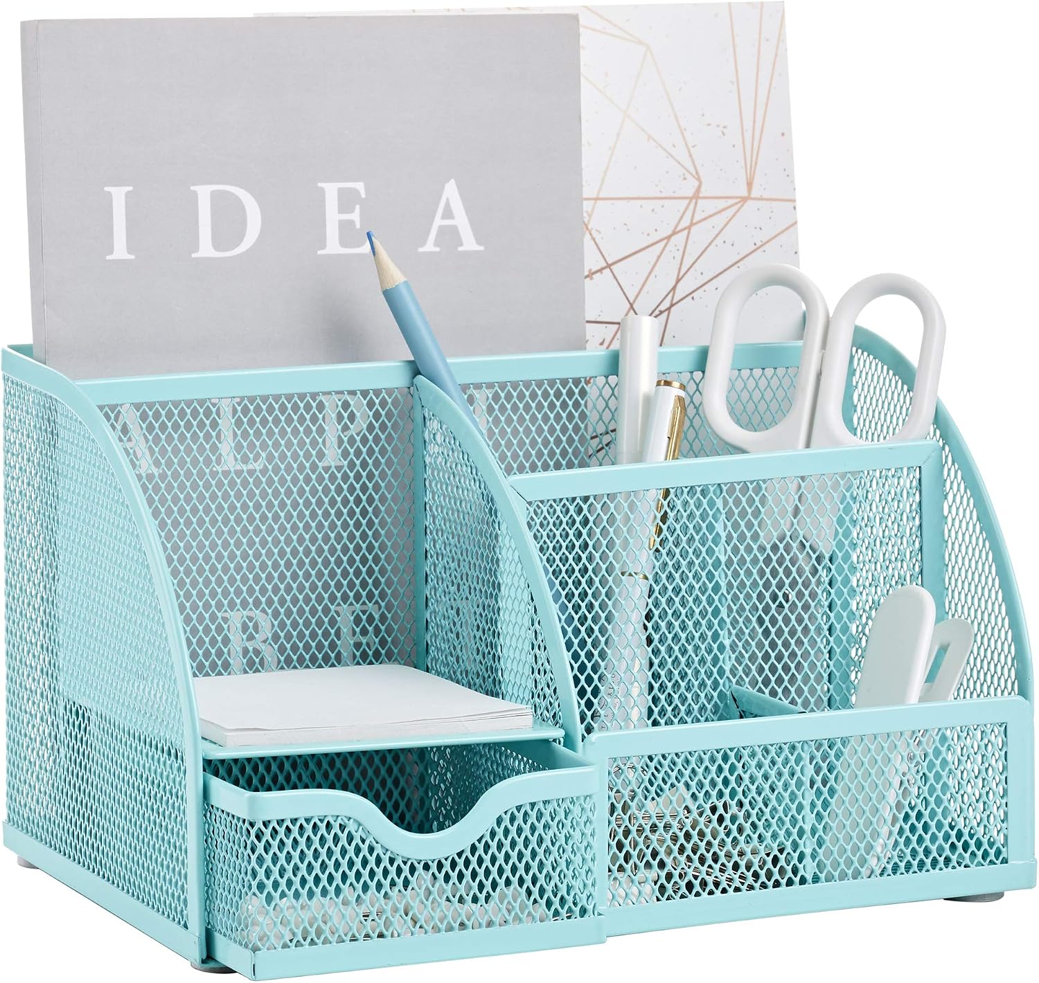 Mesh Desk Organizer Office with 7 Compartments + Drawer/Desk Tidy Candy/Pen Holder/Multifunctional Organizer (New Blue23) - view 8