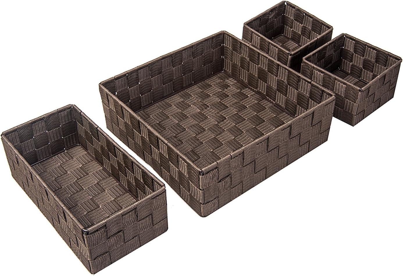 Woven Storage Baskets for Organizing, Small Baskets Cube Bin Container Tote Organizer Divider for Drawer, Closet, Shelf, Dresser, Set of 4(Brown) - view 5