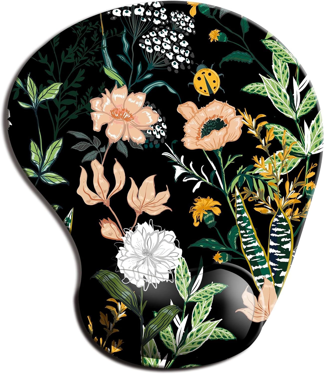 Ergonomic Mouse Pad with Wrist Support, Cute Mouse Pads with Non-Slip PU Base for Home Office Working Studying Easy Typing & Pain Relief Black Floral - view 4
