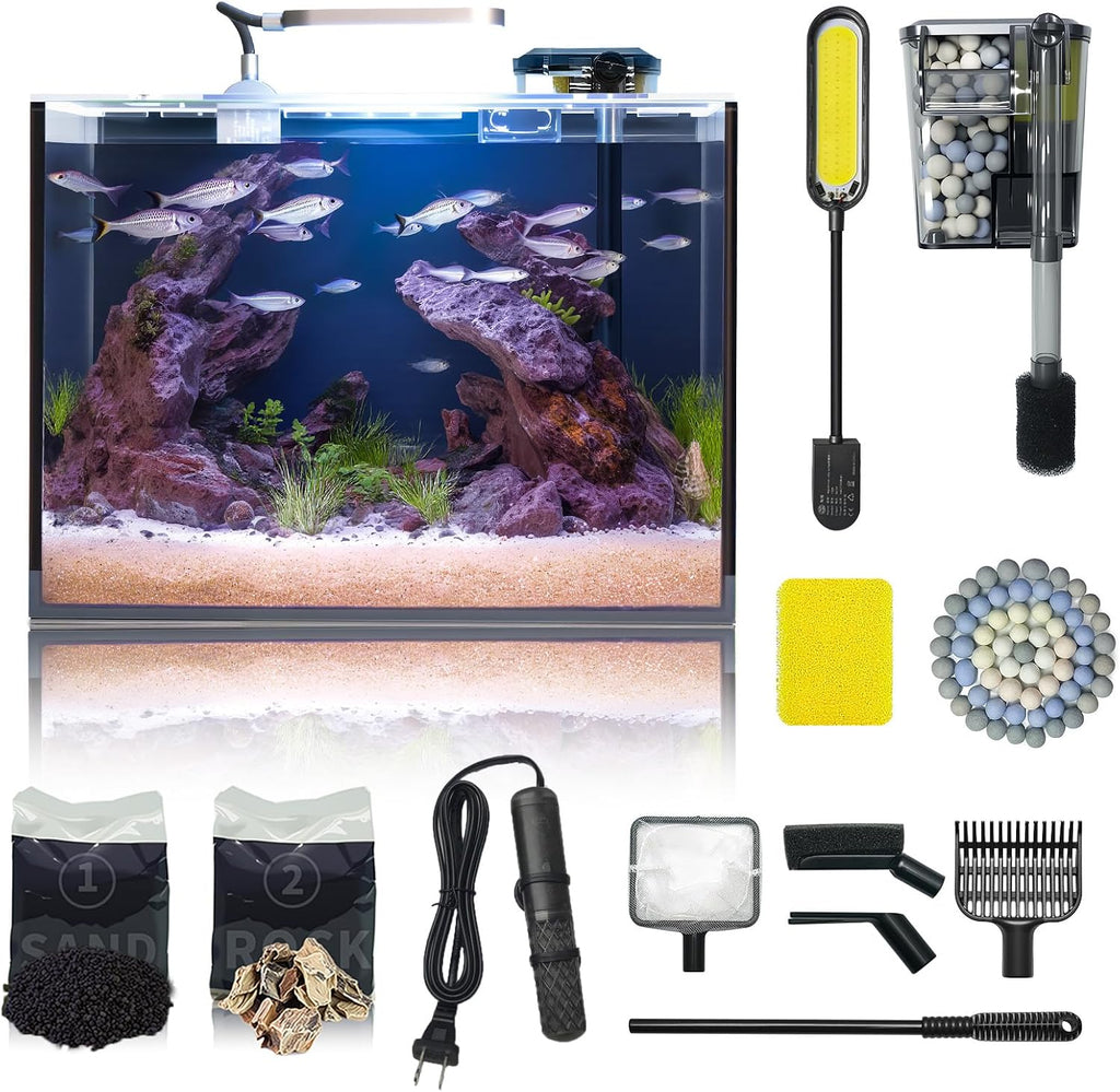Desktop Small Aquarium Set Glass Fish Tank 1.25 Gallon, with Water Pump Filter Bright LED Light Gravel Cleaning Tool, Starter Kit Small Space Easy Setup Space-Saving Design Betta Shrimp - view 6