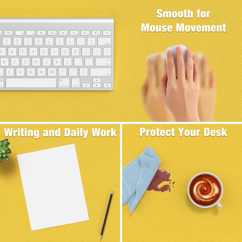 Desk Pad, 23.6" x 13.8" PU Leather Desk Mat, M Extended Mouse Pad, Waterproof Desktop Blotter Protector, Non-Slip Ultra Thin Small Laptop Keyboard Writing Mat for Office Home, Yellow - view 4