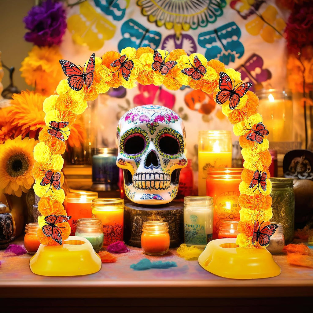80 Silk Marigold Flowers Arch Kit, 40 Inch with 12 Butterfly | Day of the Dead Altar Decor, Artificial Flower Heads for Dia De Los Muertos Diwali, Orange Marigold Blooms, Table Setup - view 5