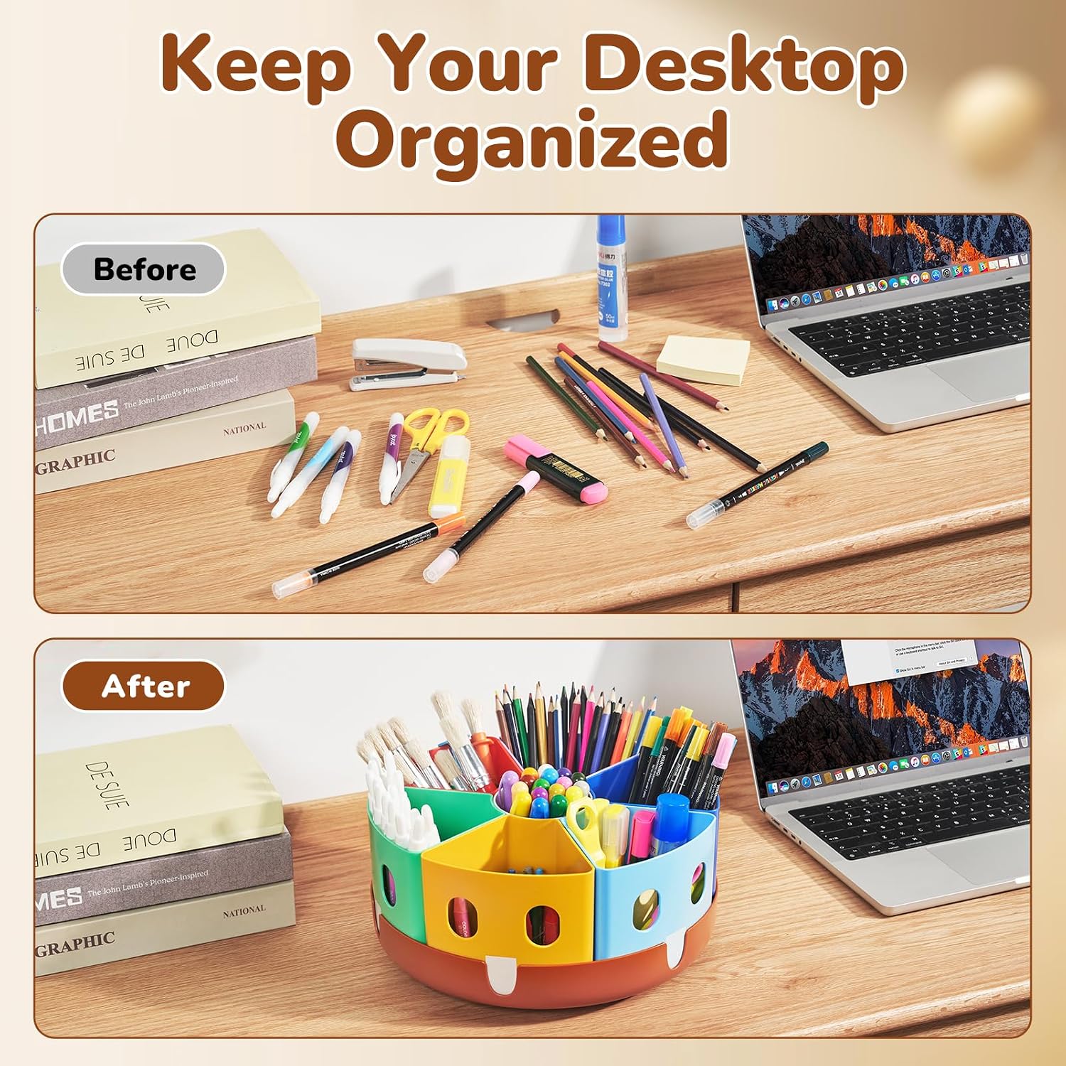 Rotating Art Supply Organizer, Lazy Susan Caddy, Large | Rotating organizer keeps markers, crayons and craft supplies visible and easy to reach on classroom or home desks - view 4