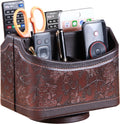 PU leather 360° rotatable remote control holder, nightstand TV remote caddy | office supplies desktop organizer, spinning storage box for pen, mail, phone, DVD, Blu-Ray, media player, heater controllers