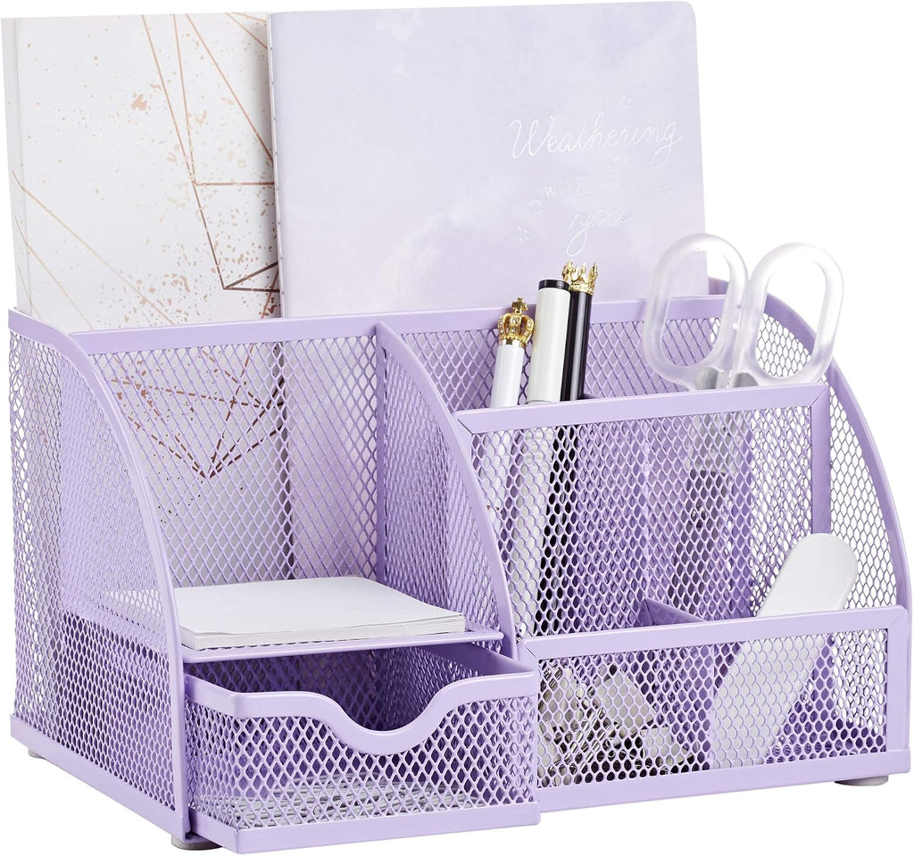 Mesh Desk Organizer Office with 7 Compartments + Drawer/Desk Tidy Candy/Pen Holder/Multifunctional Organizer (New Blue23) - view 7