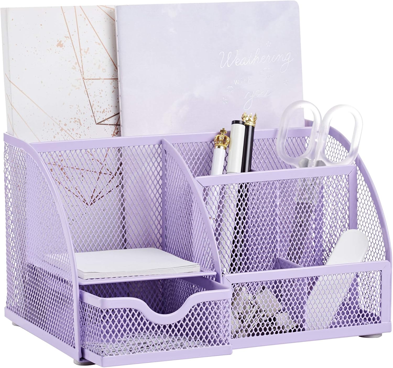 Mesh Desk Organizer Office with 7 Compartments + Drawer/Desk Tidy Candy/Pen Holder/Multifunctional Organizer (New Blue23) - view 7