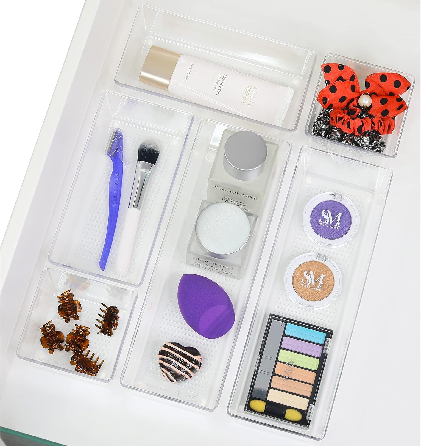 Clear Desk Drawer Organizer, Assorted Sizes, 6 Packs | For Desk, Office, Bathroom, Makeup, and Craft Storage - view 4