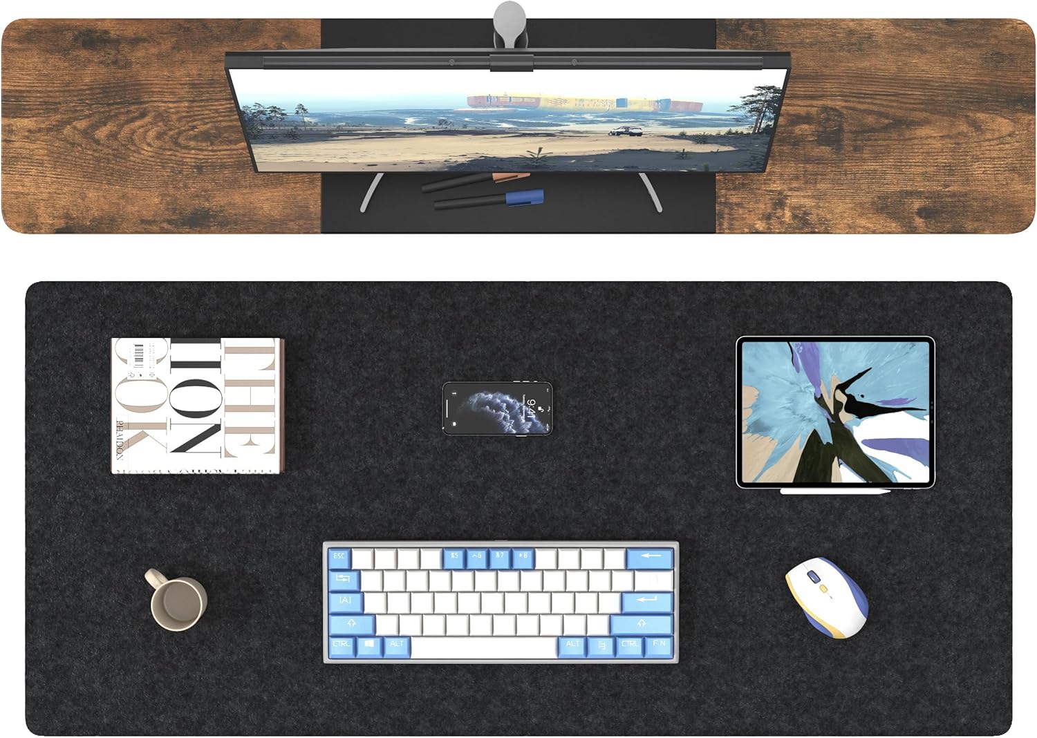 Non-Slip Felt Desk Mat,36 x 16 Inches Large Desk Pad Protector | Office Computer Desk Mat for Full Keyboard and Mouse Pad,Dark Grey - view 5