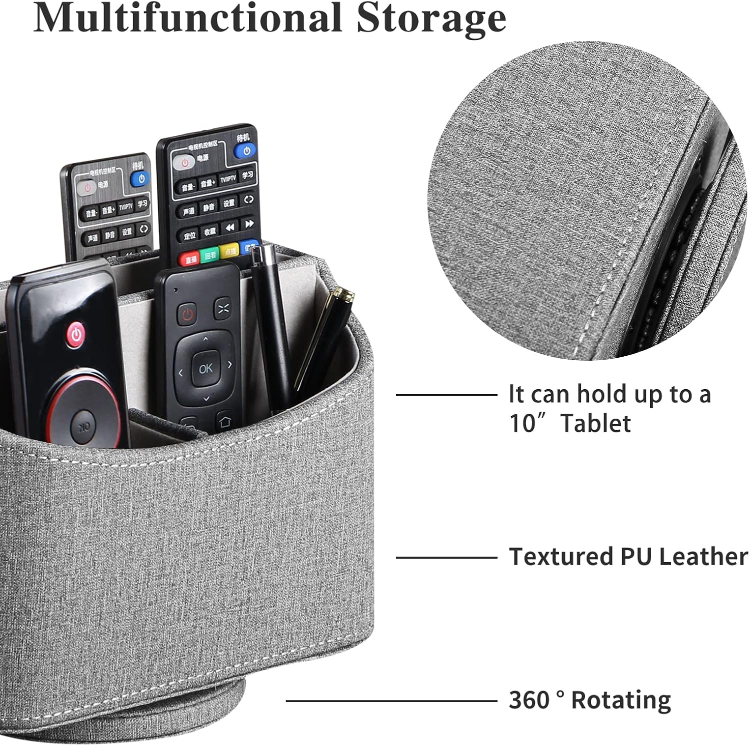 Remote control holder, spinning remotes caddy organizer for TV accessories/controllers/office supplies/phones, bedside table desk organizers and decorations for living room, desktop storage box - view 2