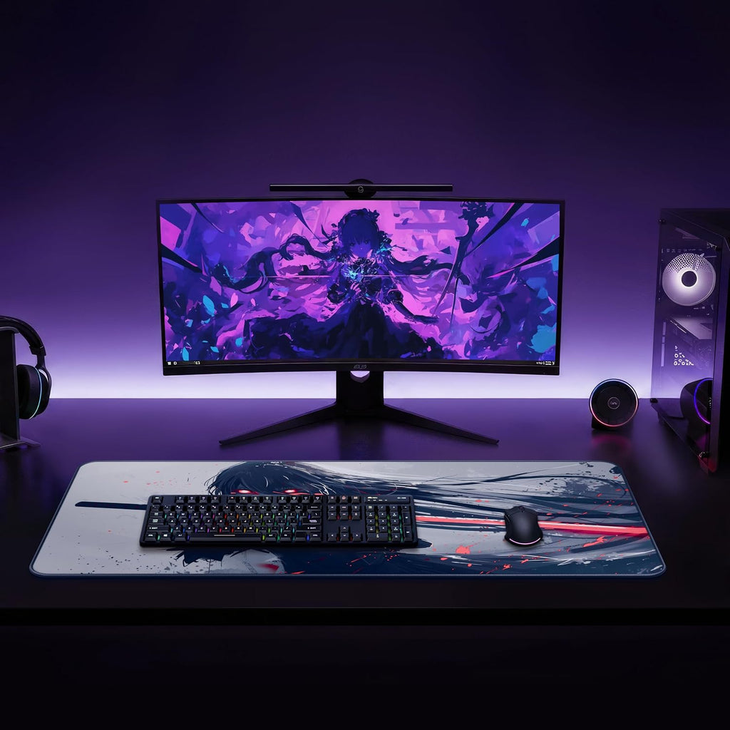 XXL anime gaming mouse pad 35.4 x 15.7 inch - water-resistant | stitched edges - large XL mousepad for desk - gamer accessories big full deskpad mat game mousepads deskmat - view 4