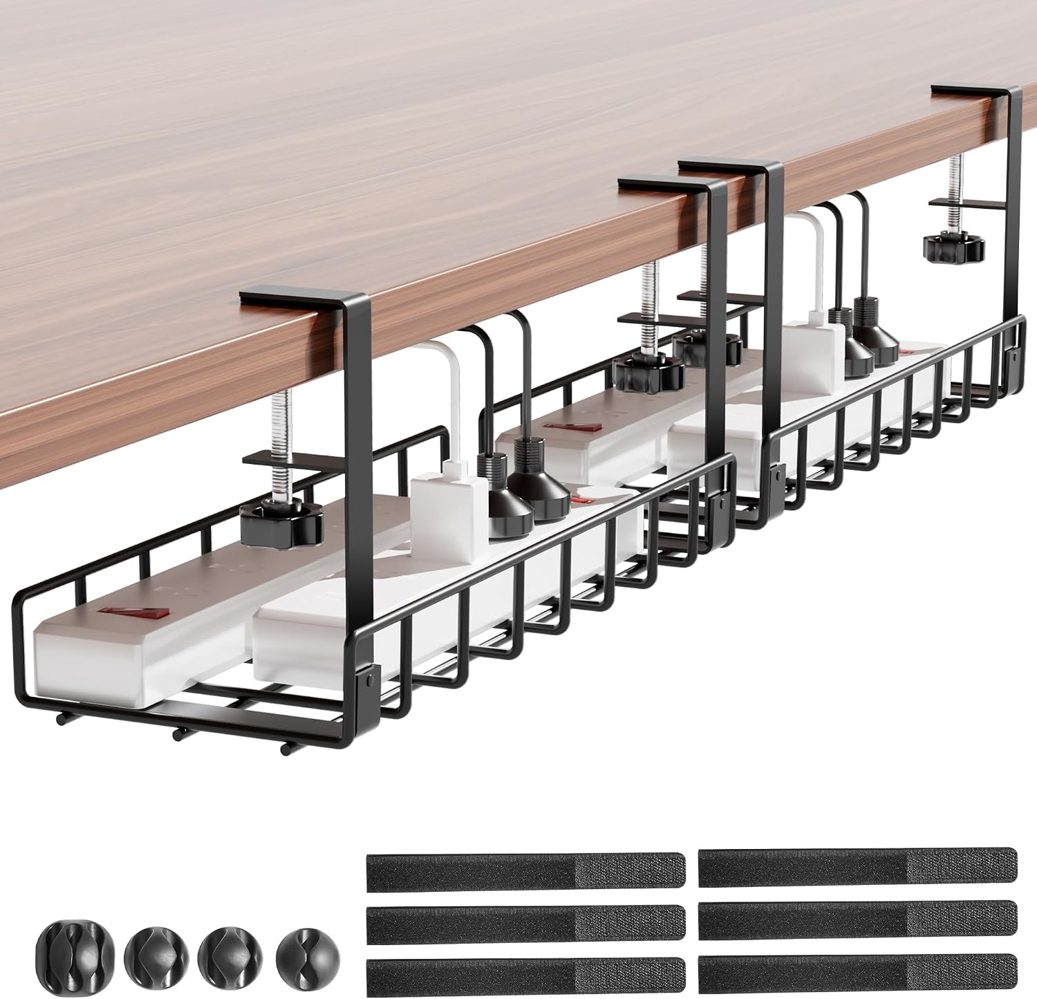 Under Desk Cable Management Tray, Upgraded Wire Management No Drill No Screws, Cable Tray with Clamp for Wire Organizers, Computer Cord Rack for Office, Home - No Damage to Desk White - view 8