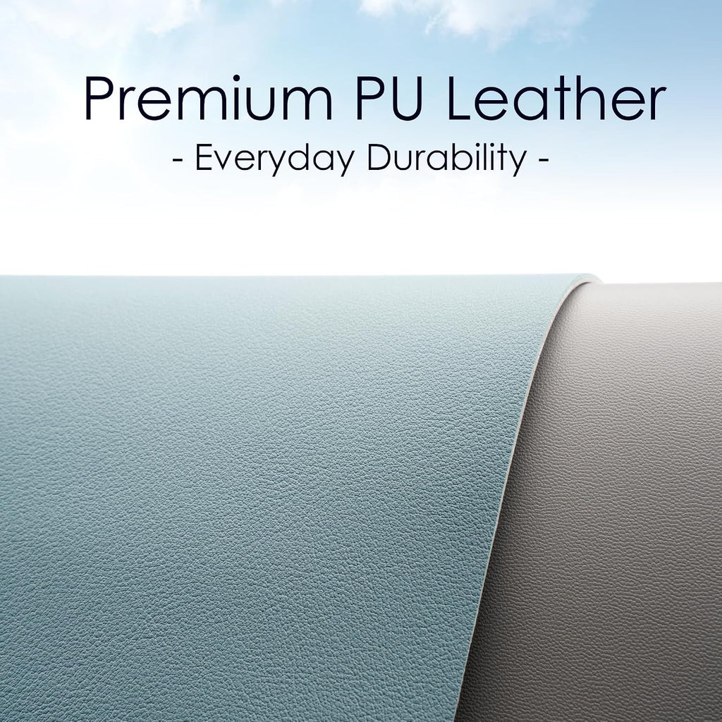 Leather desk pad protector, waterproof mouse pad, PU desk mat, office desk cover, desk writing mat for office/home/work/cubicle (light blue/silver) 31.5x15.7 in - view 2