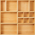 Drawer Organizer, Set of 9 Bamboo Wood Kitchen Makeup Desk Junk Tea Drawer Storage Boxes Bins for Cutlery Silverware Utensils Flatware, Small Wooden Container Tray for Bathroom, Office