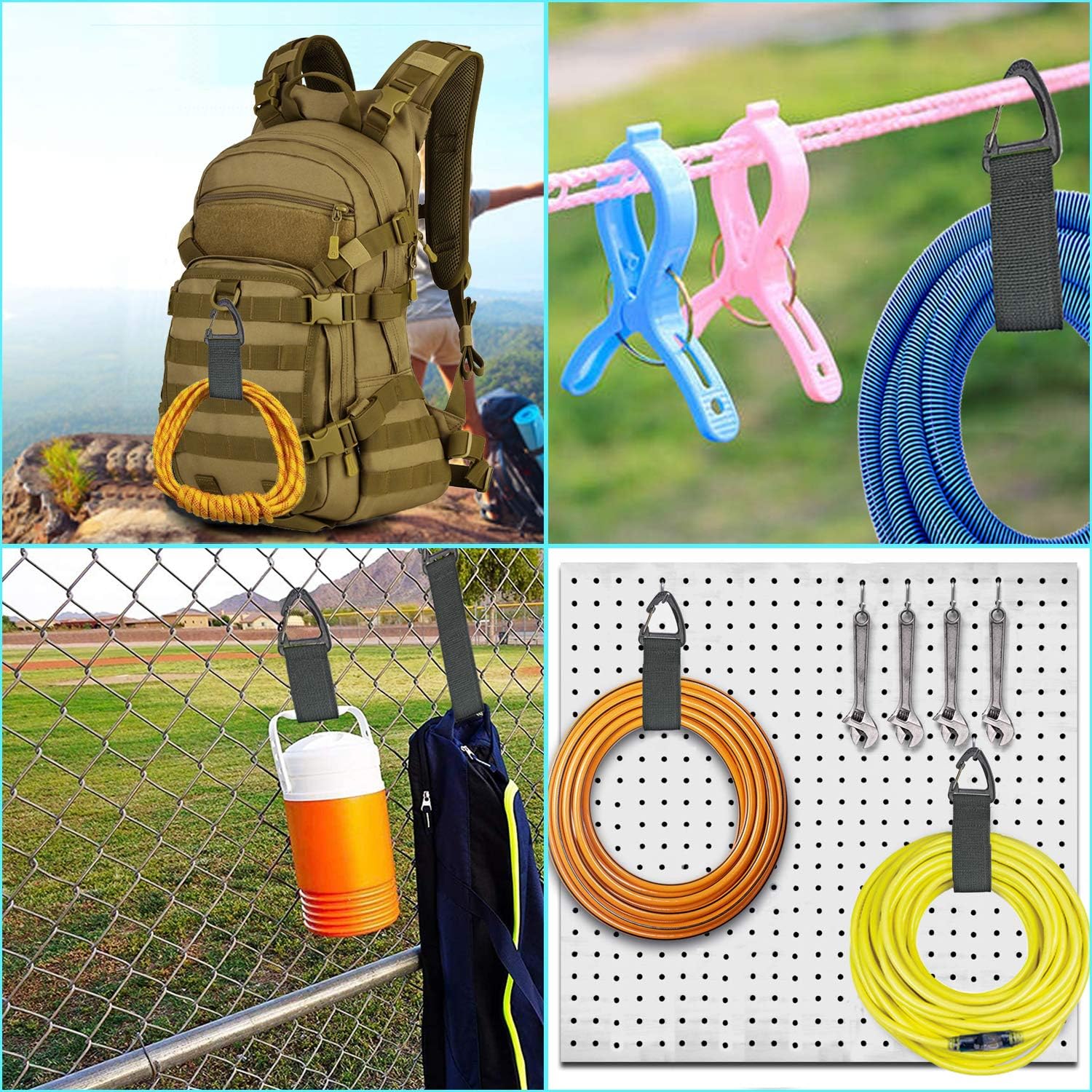 Extension Cord Organizer Garage Organization with Carabiner 8 Pack | 16-Inch straps, Holds Up to 50 lbs, Hose holder, Carabiner Clip, Heavy Duty, For House, For Yard, For Storage, For Workshop - view 4