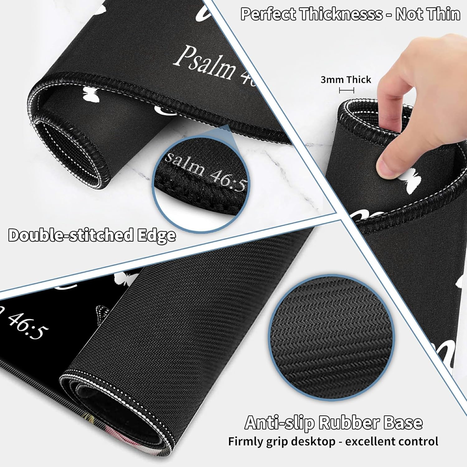 Large gaming mouse pad set 35.4 x 15.7 with keyboard wrist rest, wrist support, and coaster memory foam smooth desk pad mousepad for home office school - floral bible - view 4