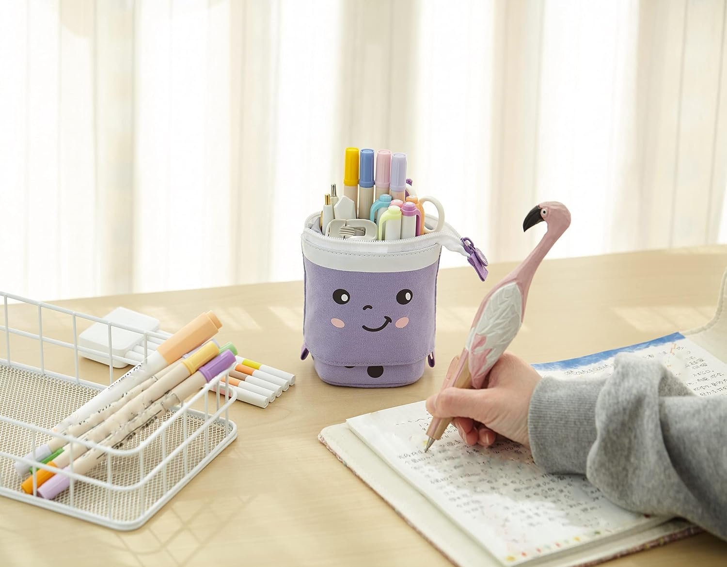 Telescopic pencil bag pen holder pop up stationery case, stand-up retractable transformer bag standing organizer, great for Christmas holiday new year office bag - view 2