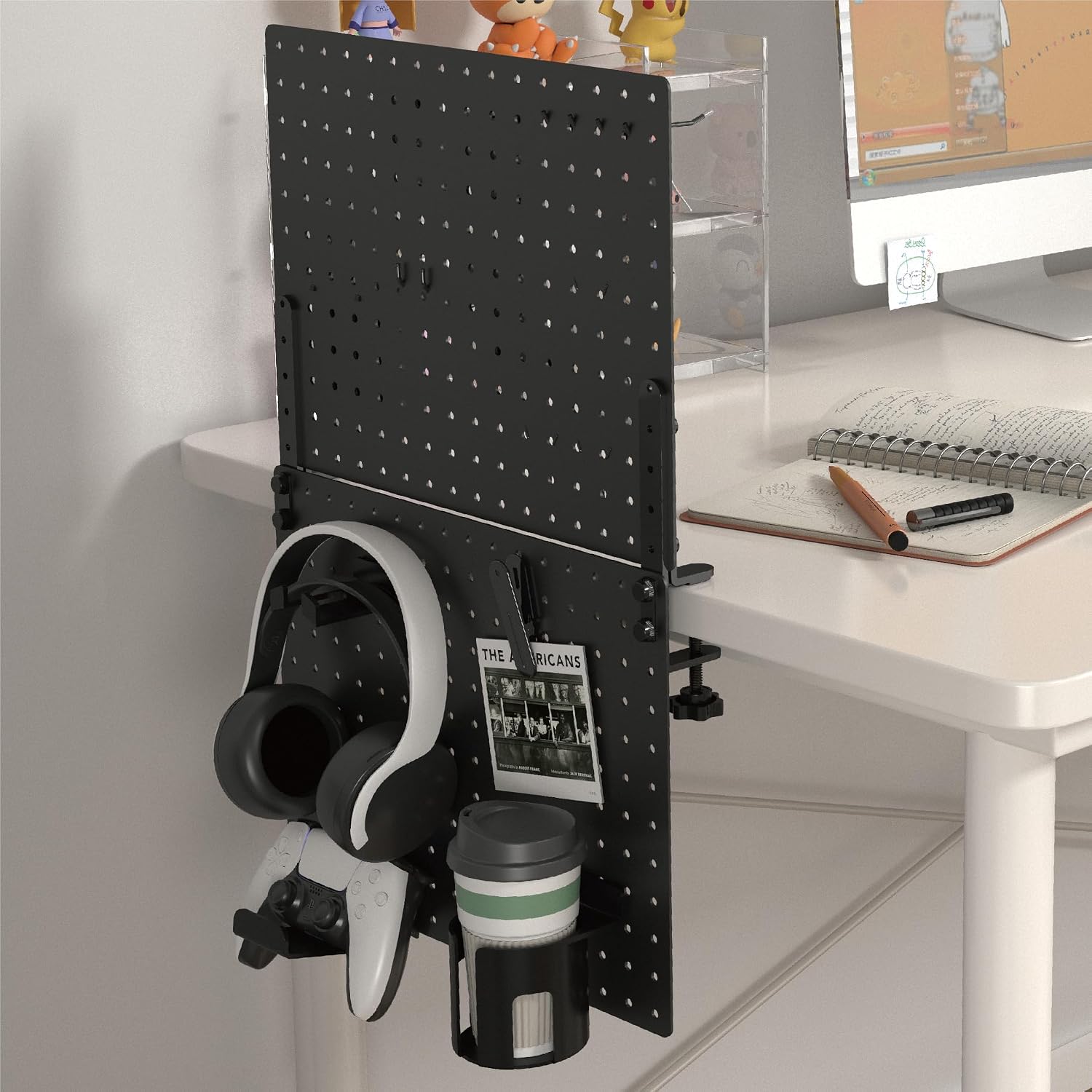 32 x 12 Inch Clamp On Desk Pegboard Complete Kit | No Drill Metal Privacy Panel and Organizer with Accessories for Home Office, Gaming Setup, Cables and Supplies - view 6