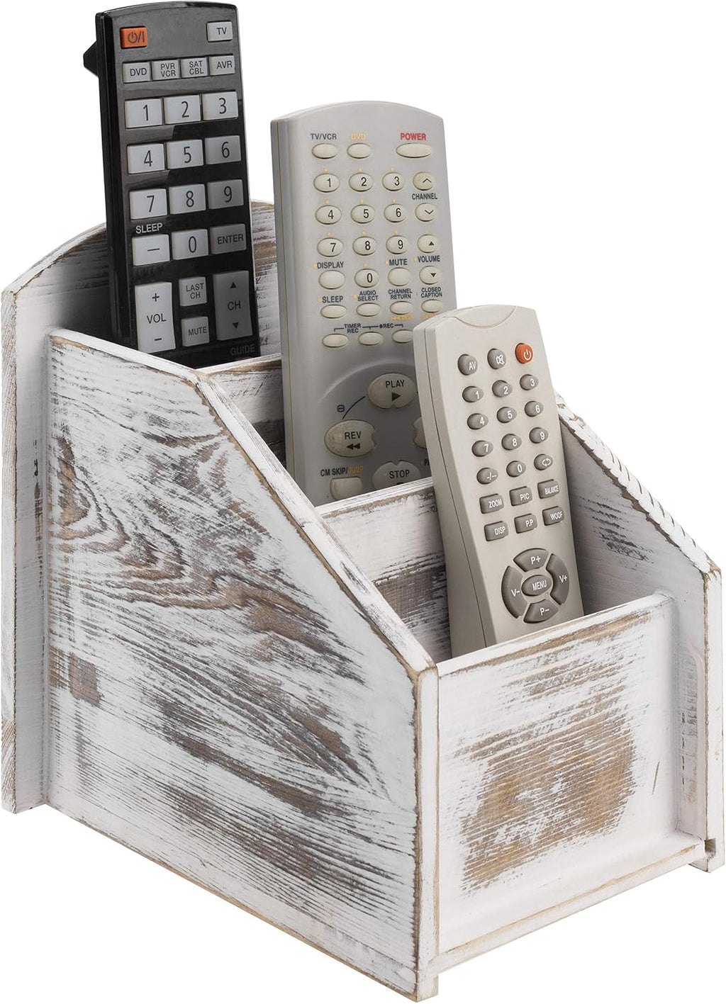 Rustic Torched Wood Remote Control Holder for Table with 3 Compartments, Living Room TV Media Organizer - view 8